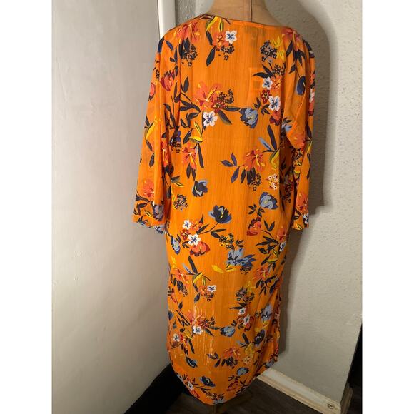 Jessica Simpson Sunkissed Florals Blakely Orange Duster Kimono S Resortwear Boho - Picture 3 of 10